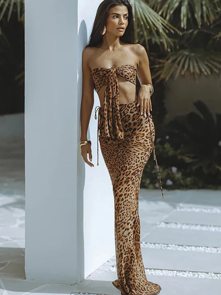 Veronica Leopard Skirt & Mini Top Set