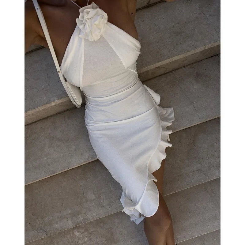 Selene Ruffle-Slit Maxi Dress