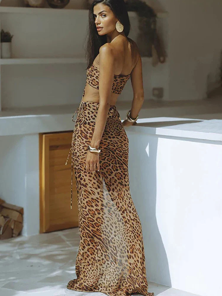 Veronica Leopard Skirt & Mini Top Set