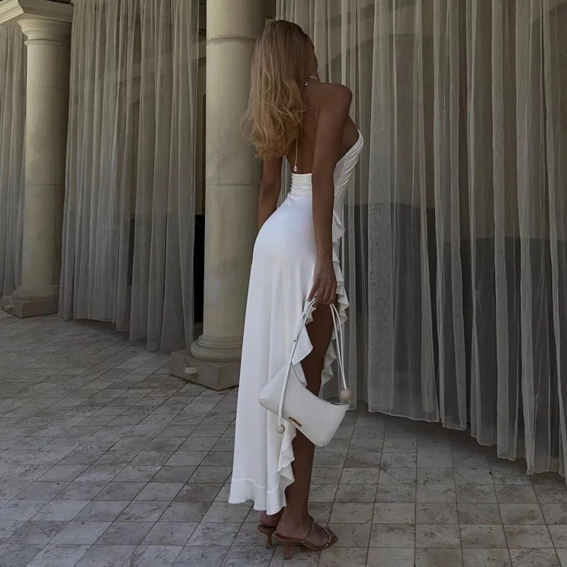 Selene Ruffle-Slit Maxi Dress